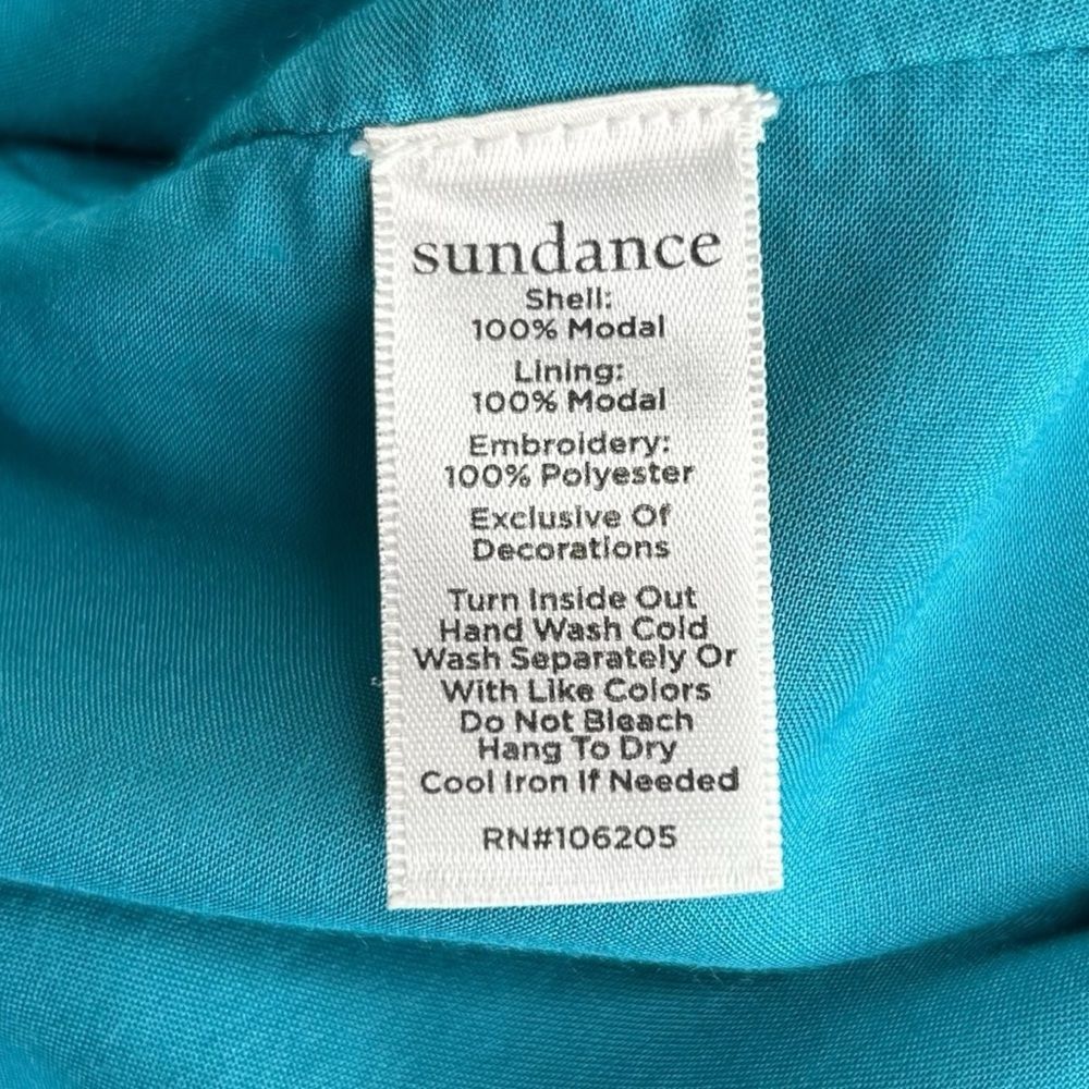 Sundance Naomi‎ Isles Embroidered Boho Peasant Blouse Teal Blue PM Petite Medium - Picture 5 of 5